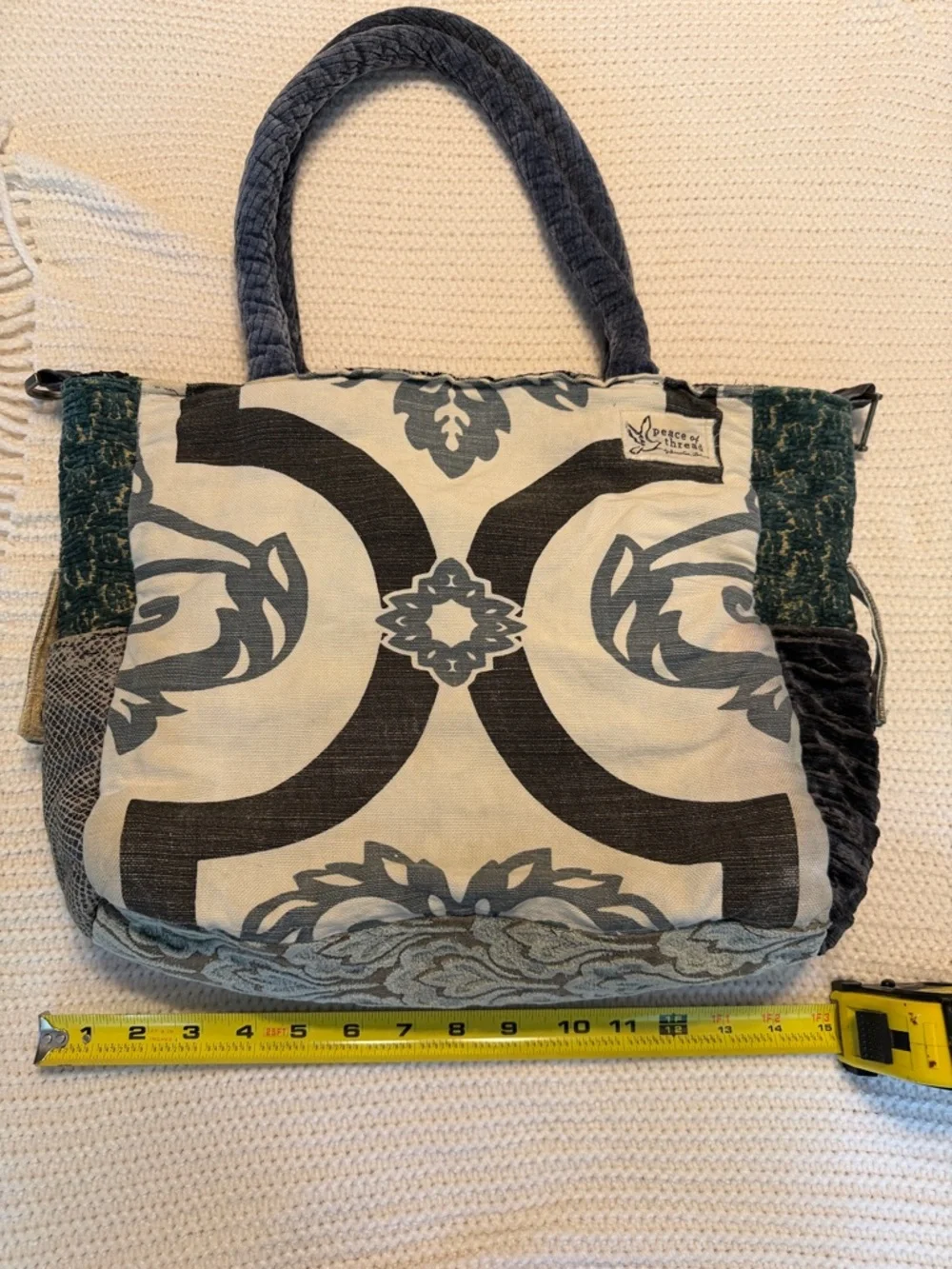 Peace of Thread Handmade Boho Tote Bag Patchwork Artisan Purse OOAK